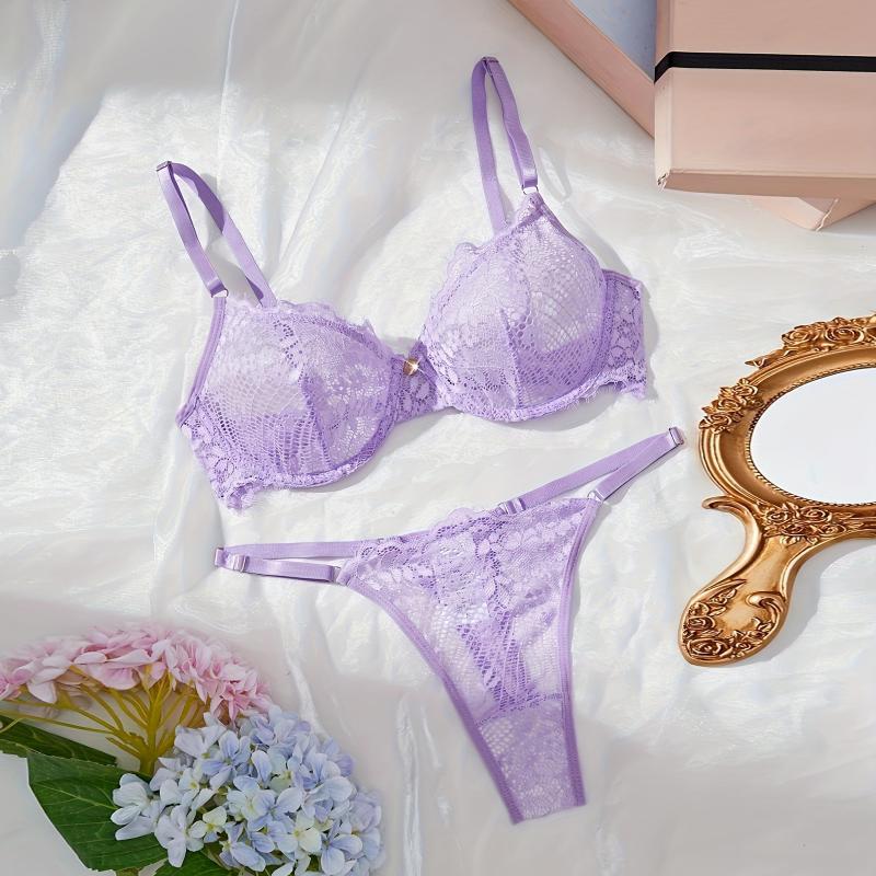 مجموعة لانجري عرايس بنسيج دانتيل - حمالة صدر ثلاثية بكوب ناعم مع كلوت منخفض